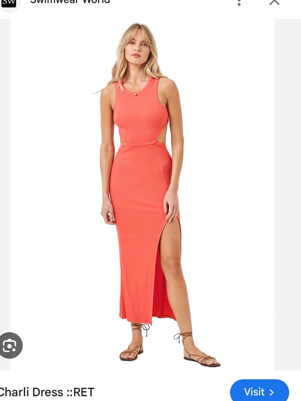l*space Coral Cutout Ribbed Maxi Dress with Slit